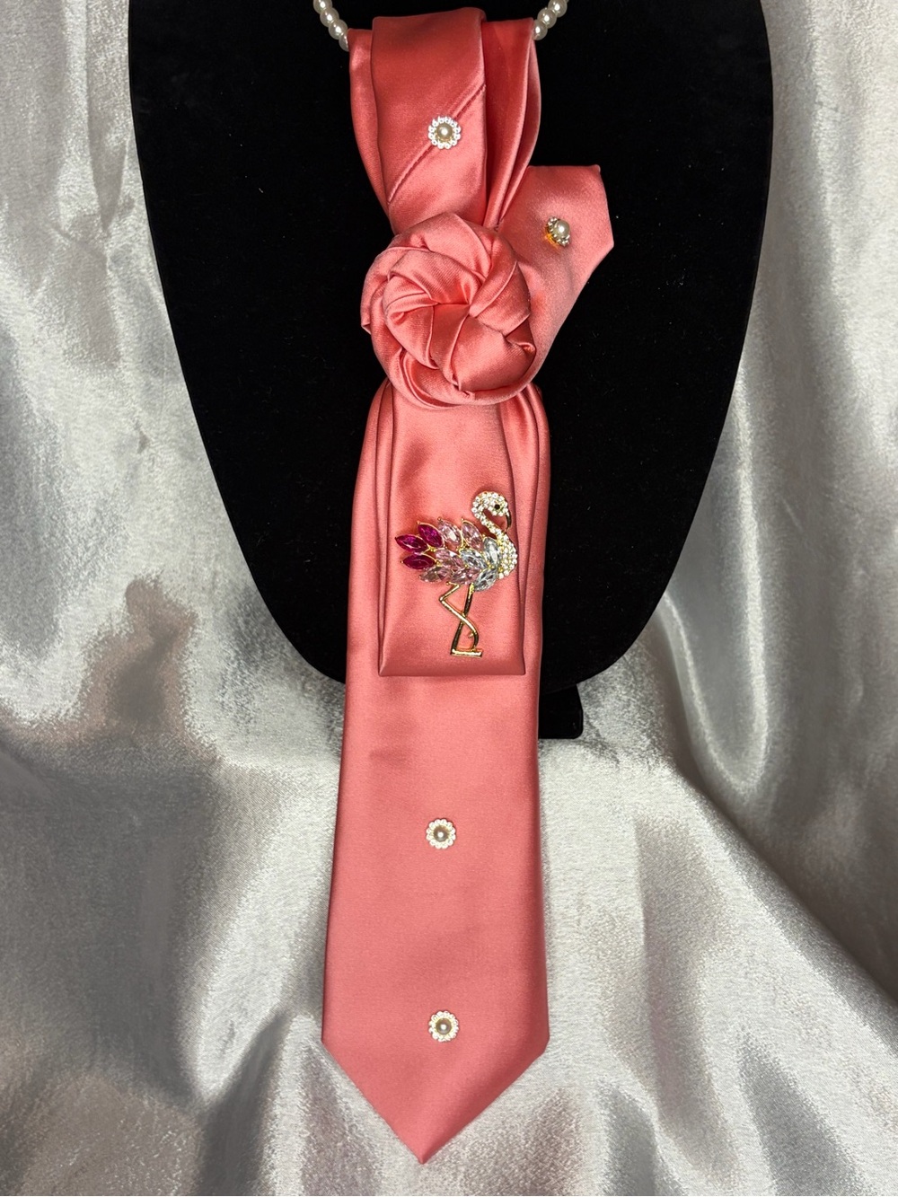 Apt. 9 Coral Pink Satin Scarf with Crystal Flamingo Pin